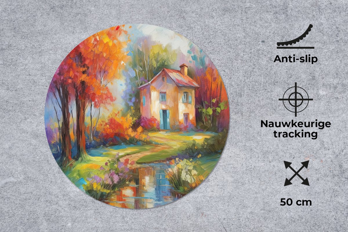 Muismat rond 50x50 cm - Mousepad Landschap - Kleurrijk - Olieverf - Kunst - Ronde muismatten