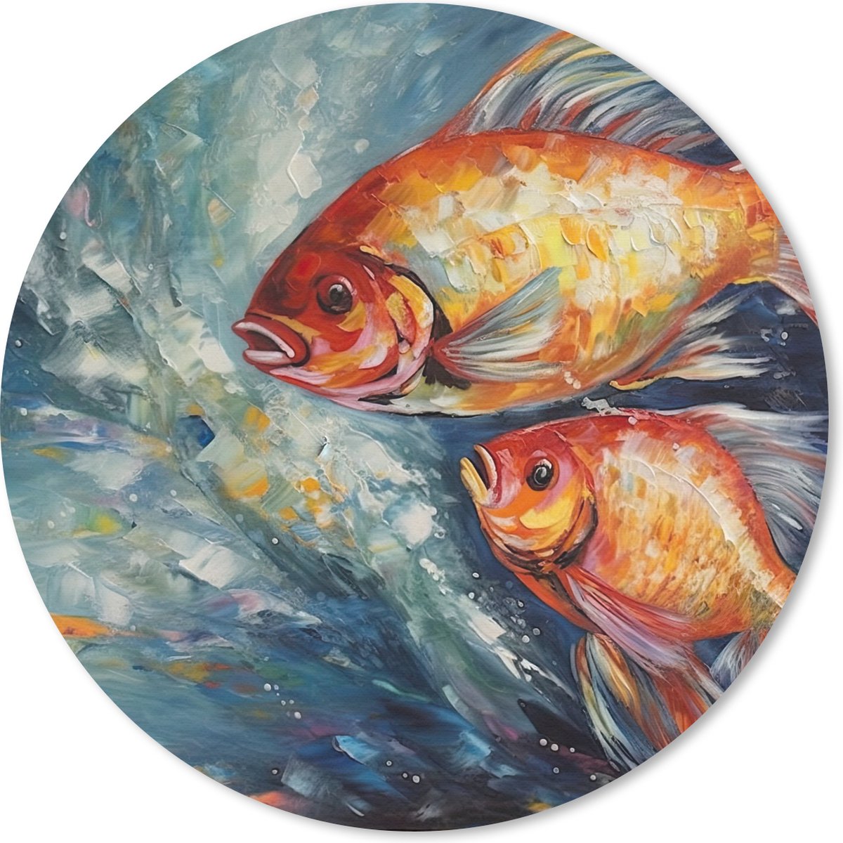Muismat rond 50x50 cm - Mousepad Vissen - Water - Dieren - Kunst - Olieverf - Ronde muismatten
