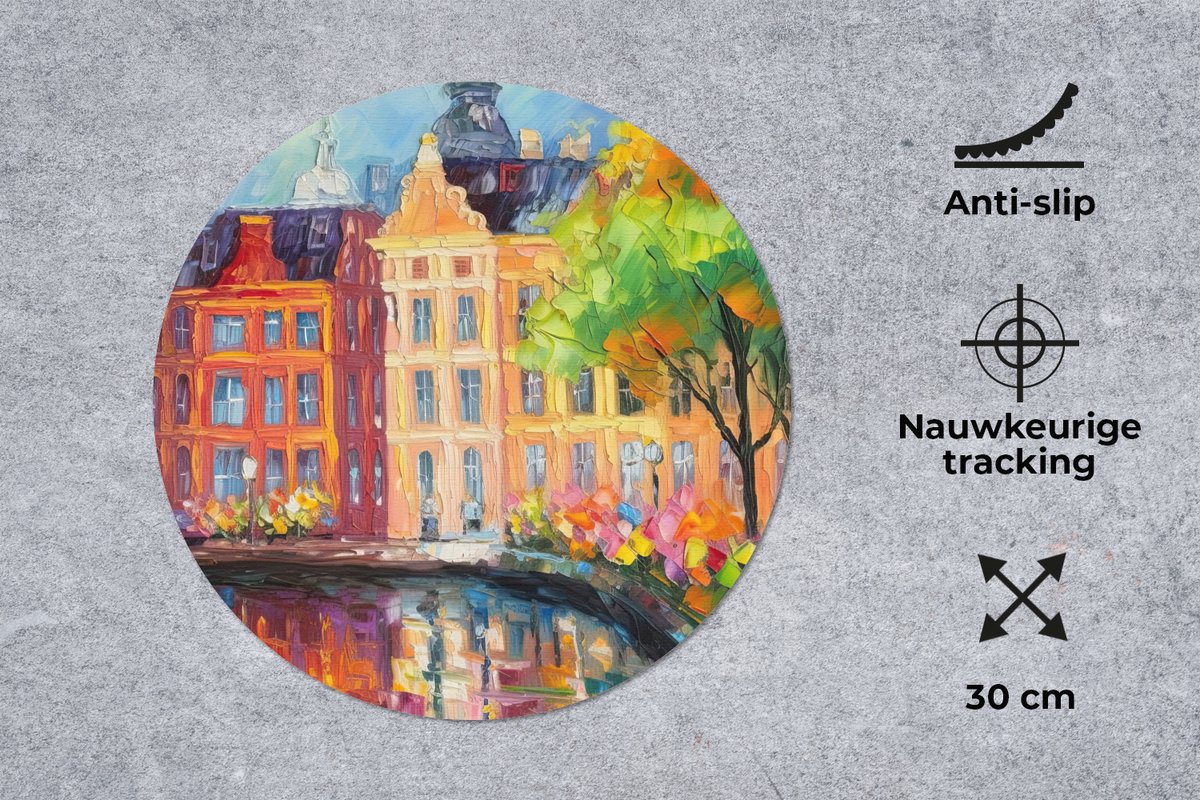 Muismat rond 30x30 cm - Mousepad Olieverf - Amsterdam - Kunst - Kleurrijk - Ronde muismatten