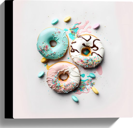 Canvas - Donuts met Pastelkleurig Glazuur en Sprinkles - 30x30 cm Foto op Canvas Schilderij (Wanddecoratie op Canvas)