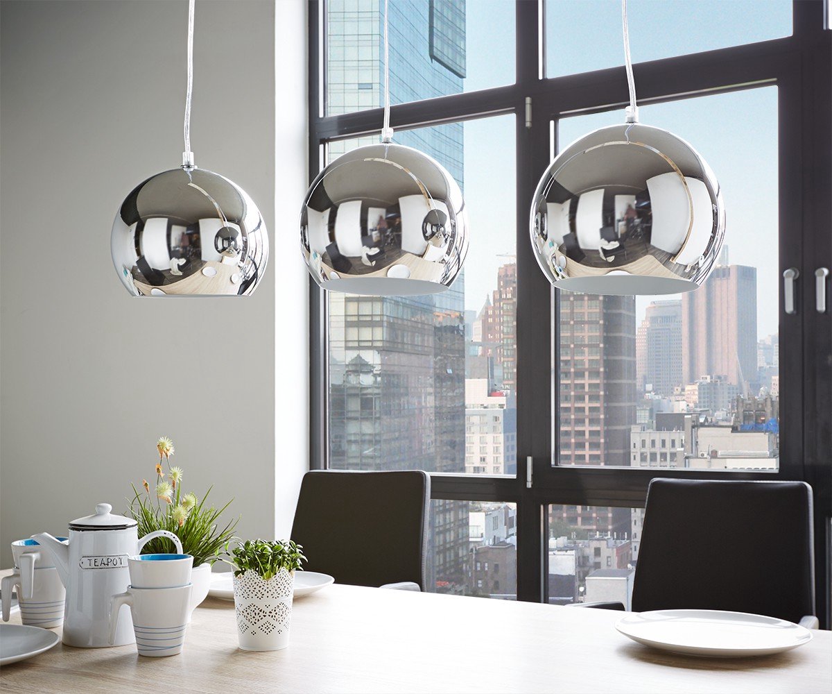 Hanglamp Pentola chroom zilverkleurig 75 cm 3 lampenkappen plafondlamp