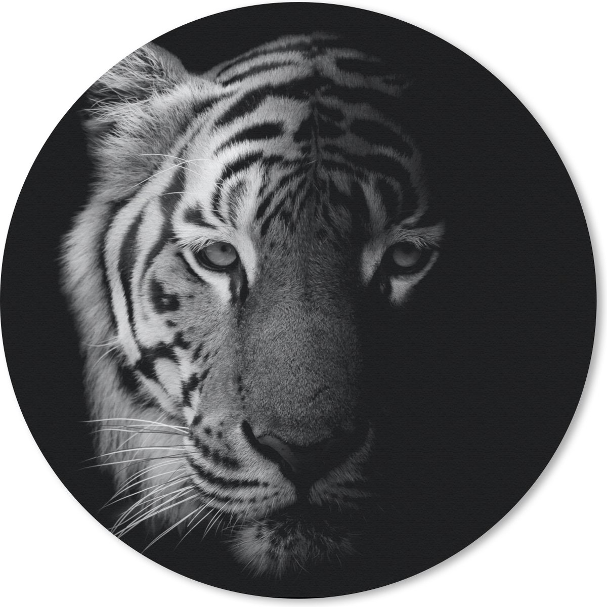 Muismat rond 40x40 cm - Mousepad Tijger - Dieren - Wild - Zwart - Wit - Ronde muismatten