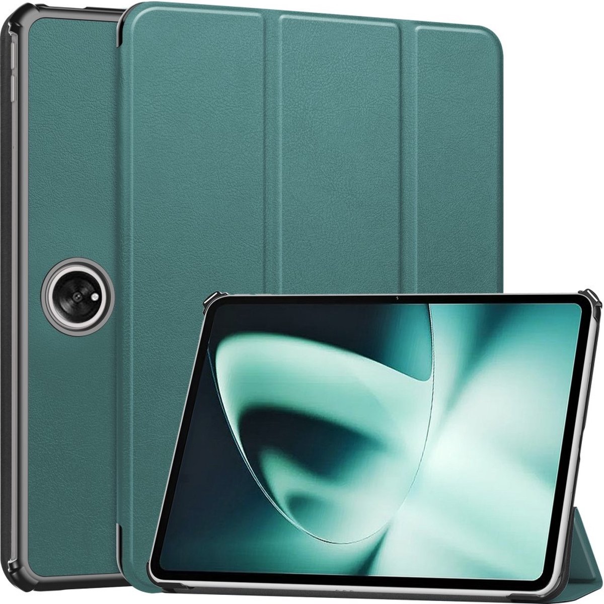 Tablethoes geschikt voor OnePlus Pad Hoesje - Tri-Fold Book Case met Wake/Sleep - Groen