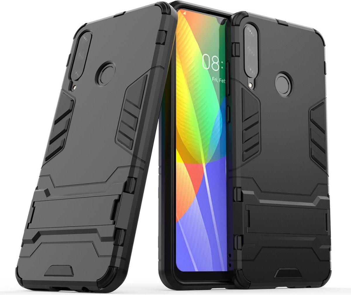 Coverup Hoesje - Geschikt voor Huawei Y6P Hoesje - Coverup Armor Kickstand Back Cover - Zwart