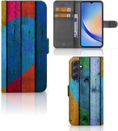 Mobiel Bookcase Geschikt voor Samsung Galaxy A24 4G Smartphone Hoesje Wood Heart