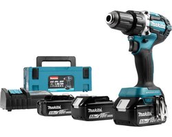 Makita DDF484RTJ 18Volt accuboor/schroefmachine inclusief 3 accu's 5,0 Ah en snellader in MBox - DDF484RT3J met 3x NL1850B + DC18RC in MBOX