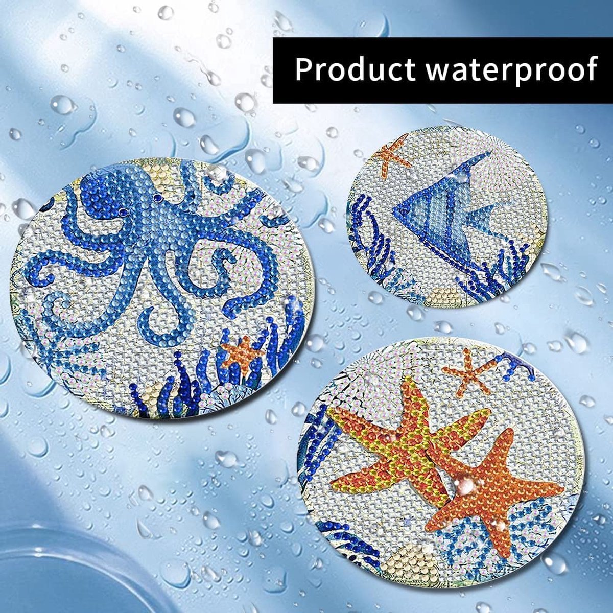 Diamond Painting Onderzetter, Doe-het-zelf Diamant Schilderij Glazen Onderzetter Met Houder Antislip Drankonderzetter Ronde Drankjes Kopjes Onderzetter Keukenkopjes Tafeldecoratie Marineblauw