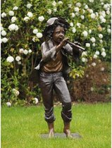 Tuinbeeld - bronzen beeld - Jongen met fluit    - 110 cm hoog