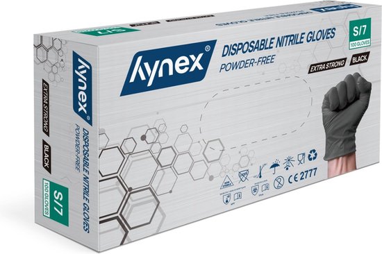 Hynex Nitril handschoenen maat S zwart 100/doos extra sterk 5gram