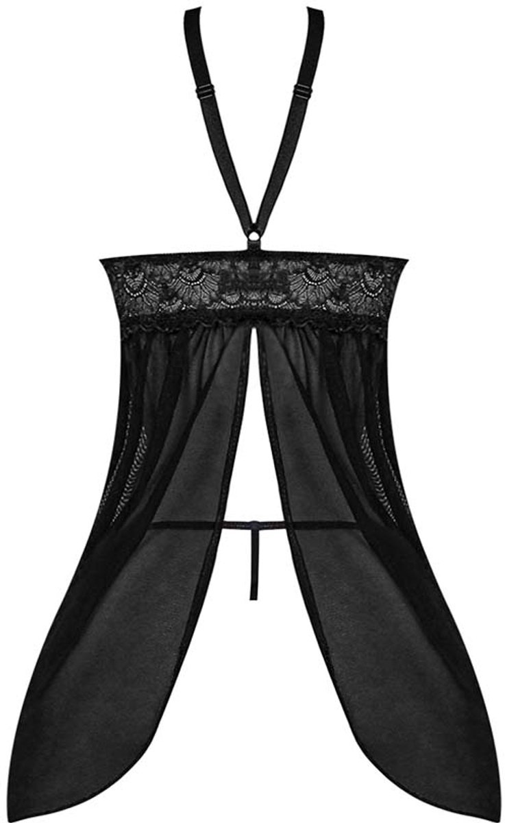 Magic Silk Babydoll met Open Rug en G-String Set - XXL black Queen Size