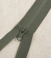Deelbare rits 25cm donker kaki groen - polyester stevige rits met bloktandjes