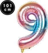 Fienosa Number Ballons numéro 9 - Arc-en-ciel - 101 cm - XL Groot - Ballon à l'hélium - Ballon d'anniversaire