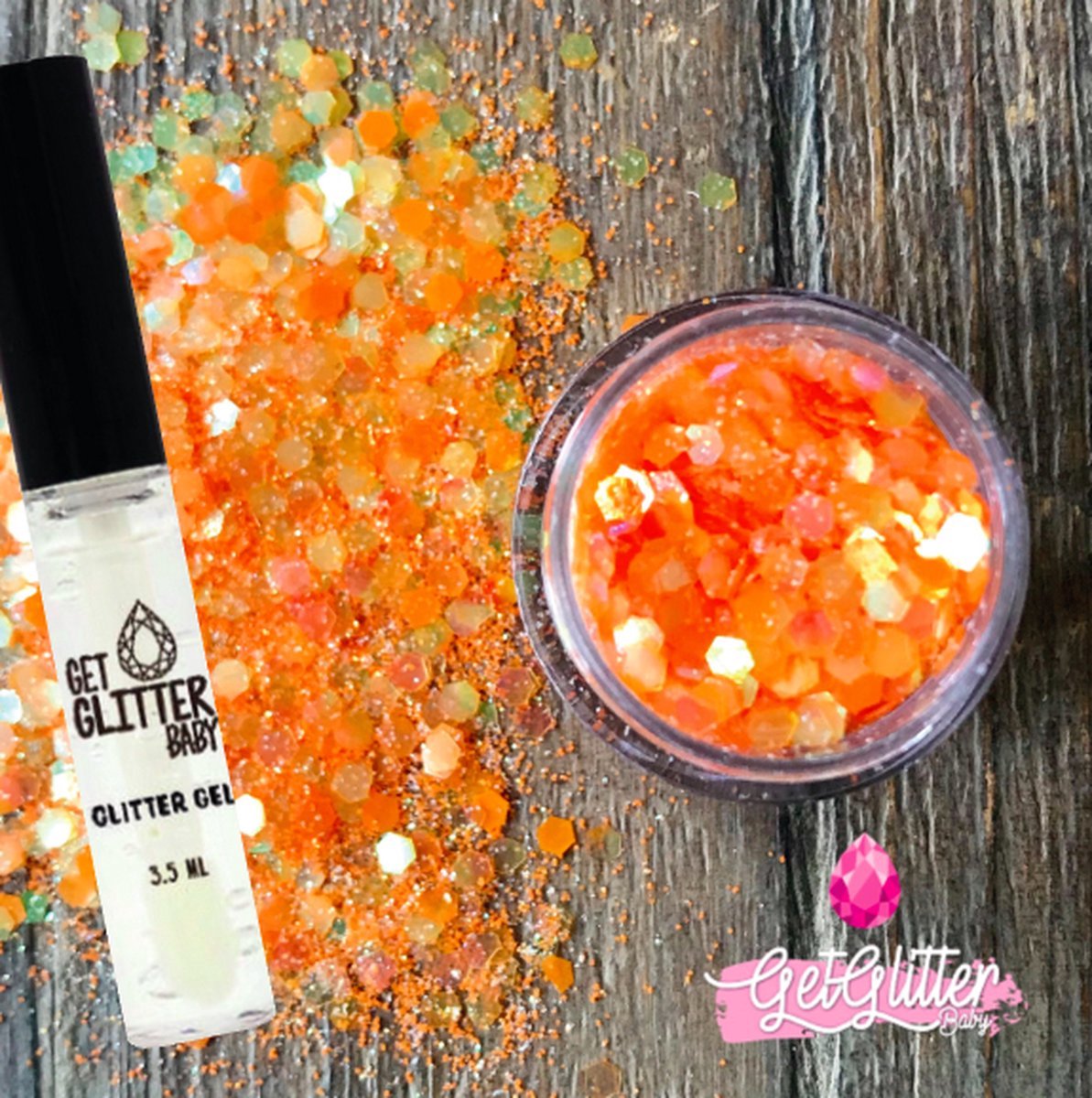 GetGlitterBaby® - Biologische / Biologisch afbreekbare Chunky Festival Glitters voor Lichaam en Gezicht Jewels / WK 2026 Oranje versiering Voetbal / Koningsdag Kingsday / Biodegradable Face Body Glittergel - Oranje en Glitter Gel HuidLijm