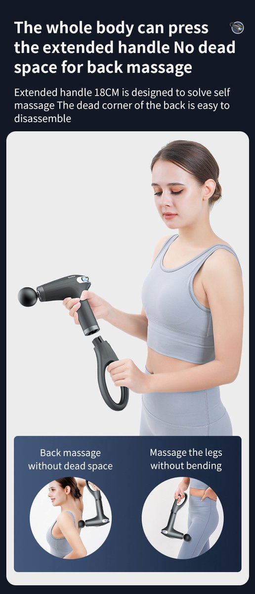 Afbeelding 3 van Massage Gun ExtendGun met Verlengbare Arm - Professioneel Massage Apparaat Pistool met 4 Massagekoppen - Zwart
