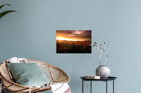 Muurstickers - Sticker Folie - Zonsondergang over de Klaprozen in Engeland - 30x20 cm - Plakfolie - Muurstickers Kinderkamer - Zelfklevend Behang - Zelfklevend behangpapier - Stickerfolie
