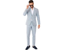 OppoSuits Daily Seer Sucker - Casual Heren Pak - Casual Chic Outfit - Inclusief Pantalon en Blazer - Grijs - Maat: EU 52