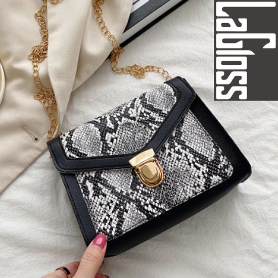 Lagloss Fashion Bag Tas Mode Wit - Klein Modisch Slang Tasje - Type Lil Bag - Imitatie Slangeleer SchouderTas Python - 19x15x7 cm