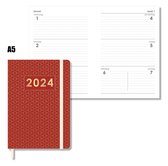 MGPcards - Agenda 2024 - A5 (21,5x15,5 cm) - Foliedruk - Week op 2 pagina's - Ruime Vakken - Bordeaux