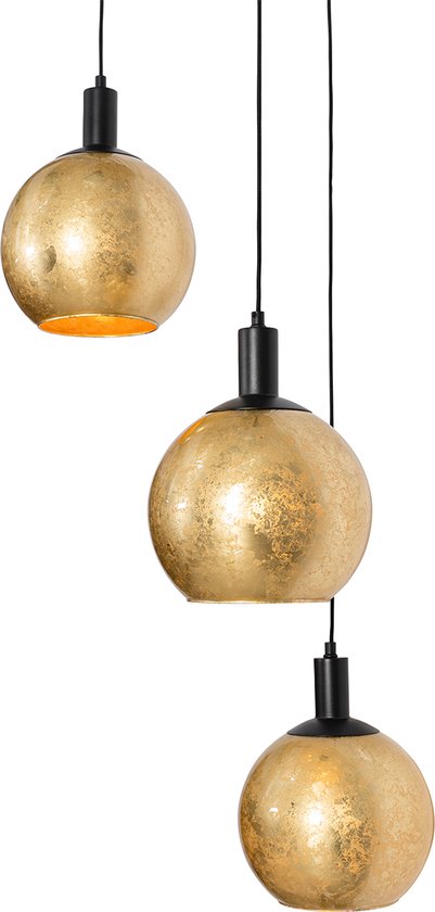 QAZQA bert - Design Hanglamp voor boven de eettafel | in eetkamer - 3 lichts - Ø 65 cm - Zwart Goud - Woonkamer | Slaapkamer | Keuken - QAZQA