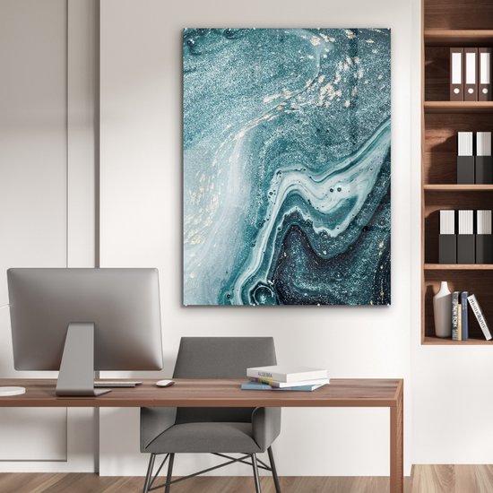 MuchoWow® Peinture sur verre 90x120 cm - Peinture sur verre - Pierres précieuses - Blauw - Nature - Marbre - Abstrait - Photo sur verre acrylique - Peintures