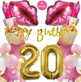 Snoes Mega Beauty Helium Ballonnen Set 20 Jaar - Roze Helium Folieballonnen - Slinger Happy Birthday Goud