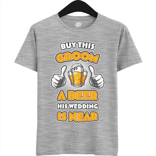 Buy This Groom A Beer | Vrijgezellenfeest Cadeau Man - Groom To Be Bachelor Party - Grappig Bruiloft En Bruidegom Bier shirt - T-Shirt - Unisex - Heather Grey - Maat 4XL