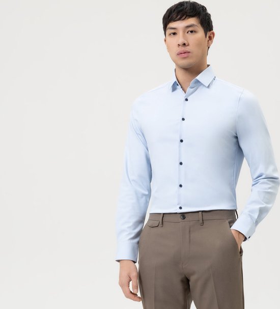 OLYMP 24/7 Level 5 body fit overhemd - mouwlengte 7 - twill - lichtblauw (contrast) - Strijkvriendelijk - Boordmaat: 38