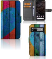Mobiel Bookcase Google Pixel 7A Smartphone Hoesje Wood Heart