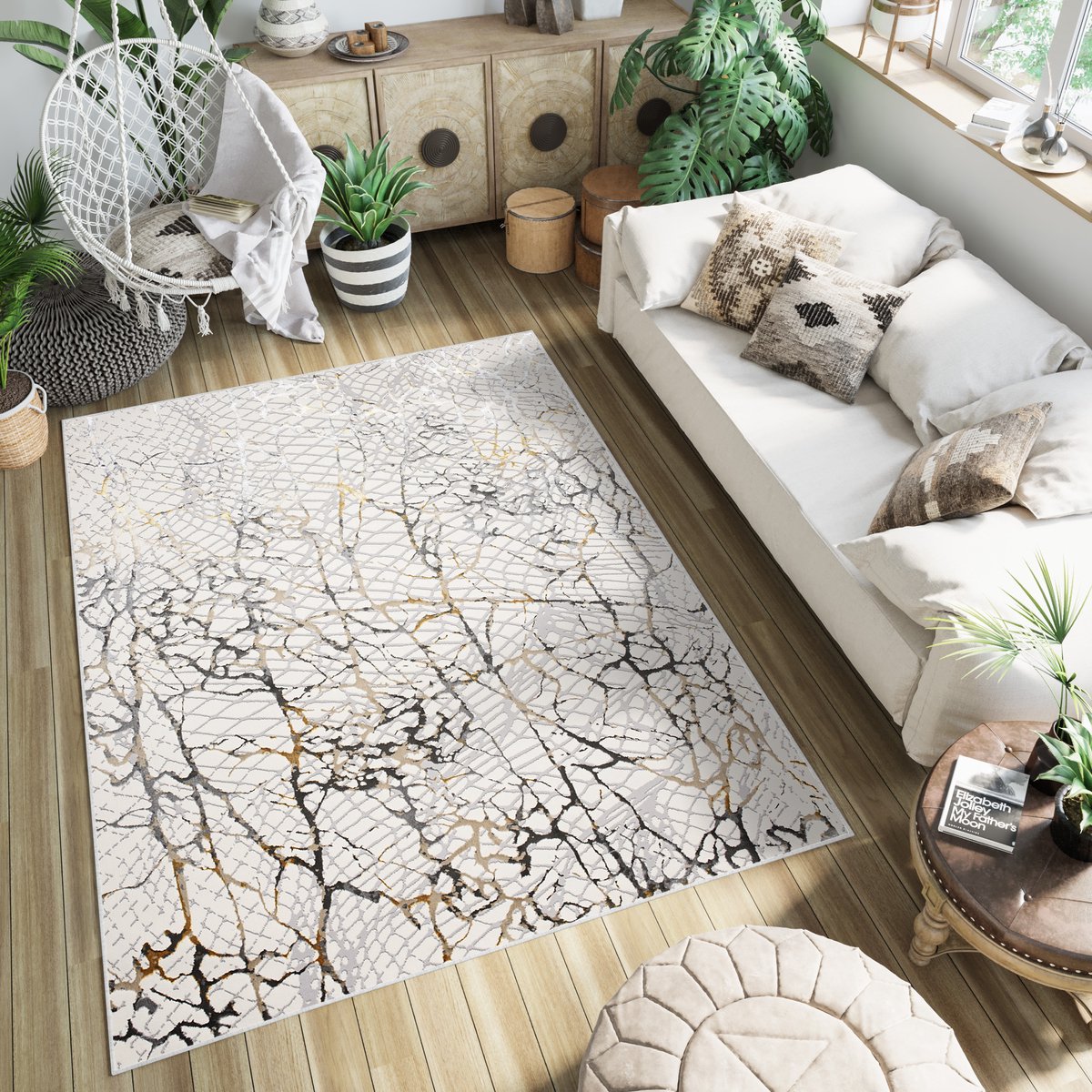 Tapiso Golden Vloerkleed Tapijt Modern Abstract Maat- 80x150 Grijs
