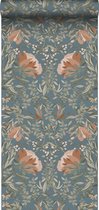ESTAhome behangpapier vintage bloemen in art nouveau stijl vergrijsd blauw - 139643 - 0.53 x 10.05 m