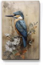 Ijsvogel op bloementak - Laqueprint - 19,5 x 30 cm - Niet van echt te onderscheiden handgelakt schilderijtje op hout - Mooier dan een print op canvas. - LP327