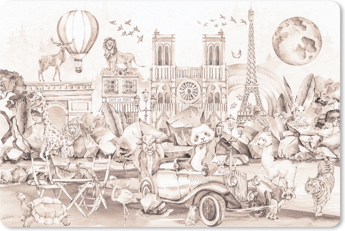Muismat 27x18 cm - Mousepad Kinderen - Parijs - Panda - Dieren - Luchtballon - Muismatten