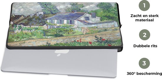 Housse ordinateur 15 pouces 38x29 cm - Vincent van Gogh 2 - Housse Macbook & Laptop House à Auvers - Peinture de Vincent van Gogh - Housse ordinateur portable avec photo