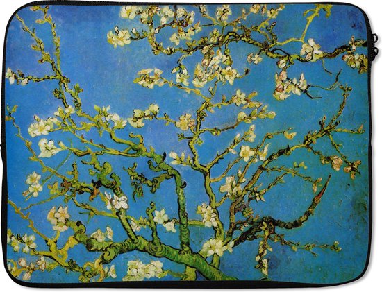 Laptophoes 17 inch - Amandelbloesem - Vincent van Gogh - Laptop sleeve - Binnenmaat 41x28 cm - Zwarte achterkant