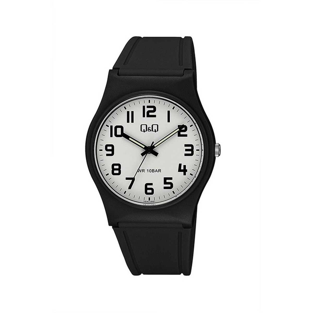 QQ VS42J001Y - Horloge - Sport - Analoog - Unisex - Plastic band - Rond - Cijfers - Kunststof - Zwart - Wit - 10 ATM