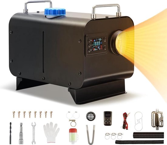 Heater 12 V verwarming op diesel 8 kW met lcd-display - Stationaire luchtverwarmer met afstandsbediening - laag verbruik - voor auto bestelwagen vrachtwagen boot bus zwart