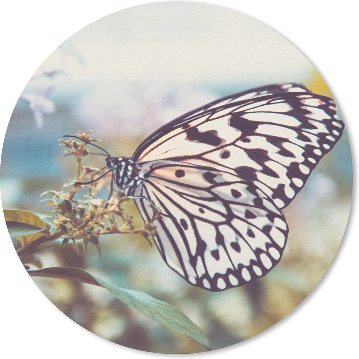 Muismat rond 20x20 cm - Mousepad Vlinder - Bloemen - Lente - Ronde muismatten