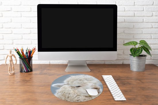 Muismat rond 50x50 cm - Mousepad Alpaca - Wol - Wit - Ronde muismatten