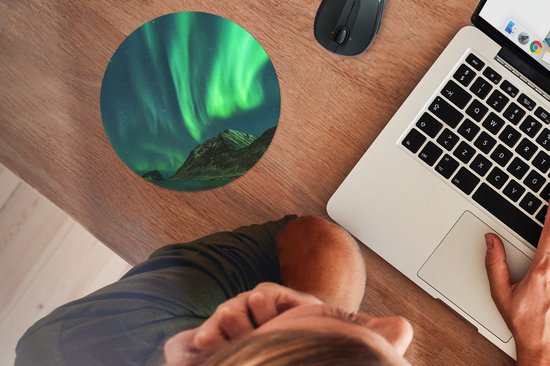 Muismat rond 20x20 cm - Mousepad Noorderlicht - Sterrenhemel - Noorwegen - Ronde muismatten