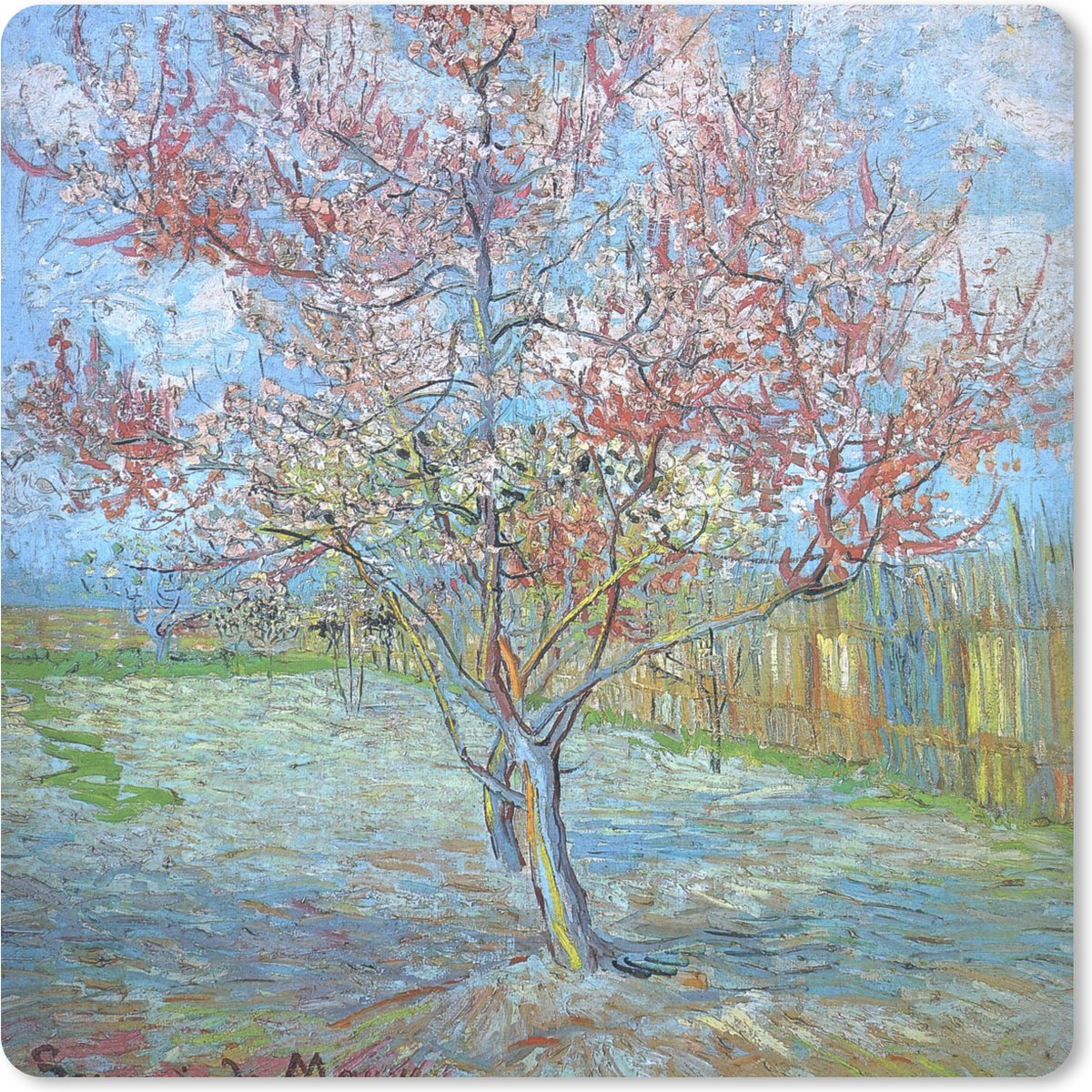 Muismat 30x30 cm - Mousepad De roze perzikboom - Vincent van Gogh - Muismatten