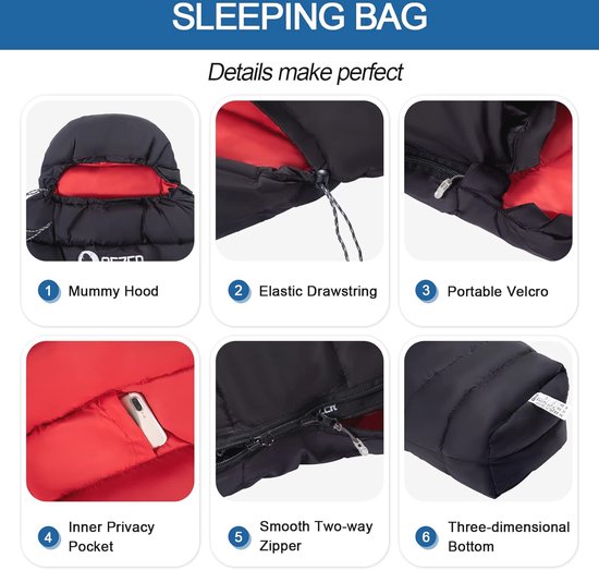 Ultralight Dons Slaapzak voor Volwassenen - Compact en Ideaal voor Backpacking, Hiking en Kamperen van Merkloos — afbeelding 4