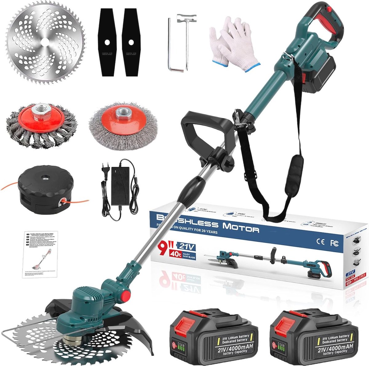 Accu Grastrimmer 750W met Onkruidborstel en Verstelbare lengte – Ideaal voor Tuinonderhoud