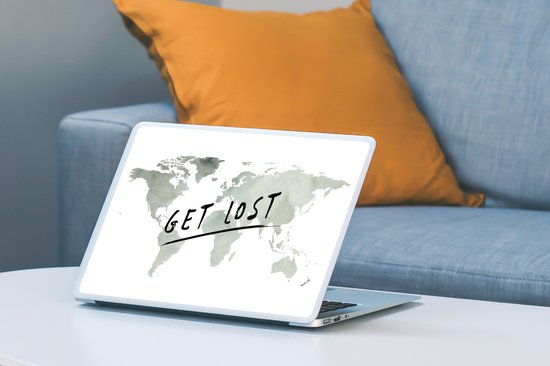 Autocollant pour ordinateur portable - 10,1 pouces - Wereldkaart - Citation - Grijs - 25x18cm - Autocollants pour ordinateur portable - Skin pour ordinateur portable - Couverture