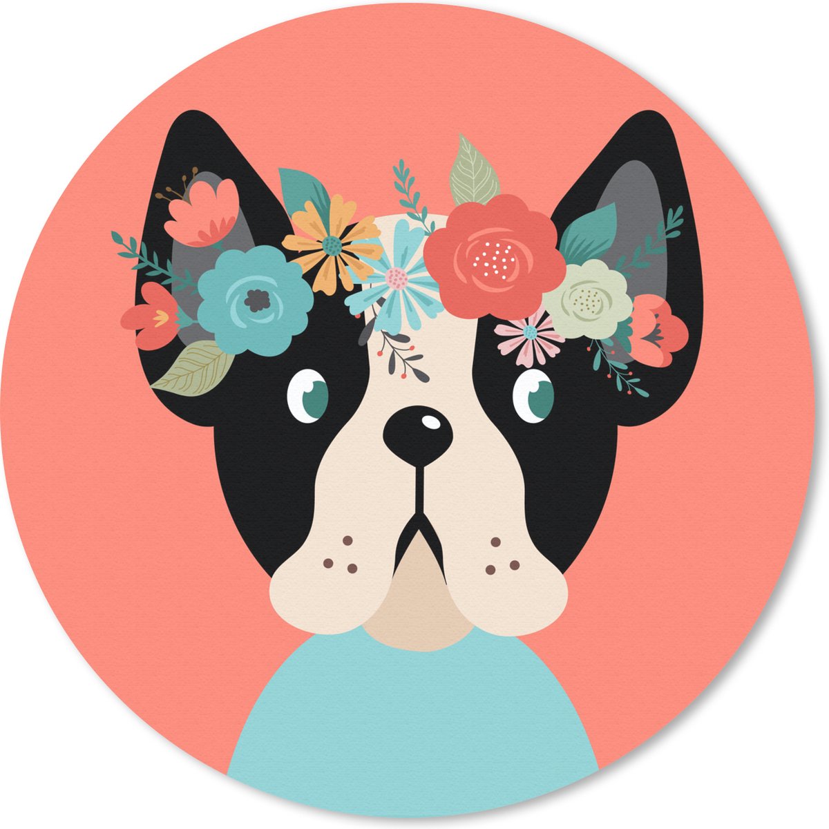 Muismat rond 20x20 cm - Mousepad Hond - Bloemen - Roze - Ronde muismatten