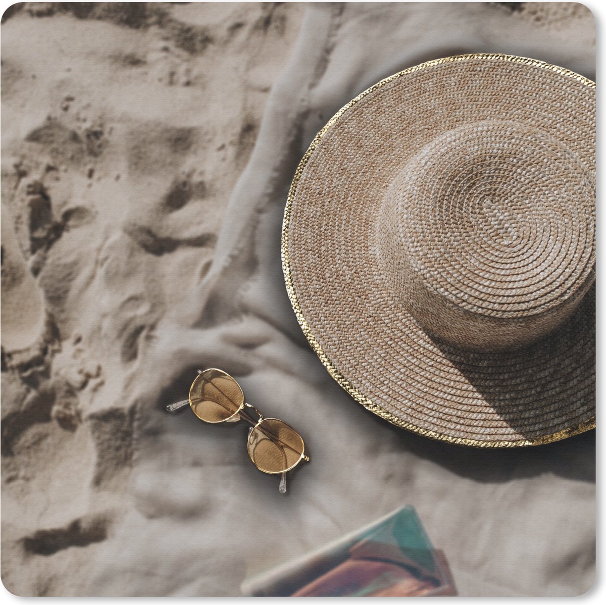 Muismat 20x20 cm - Mousepad Zomer - Strand - Zonnebril - Hoed - Muismatten
