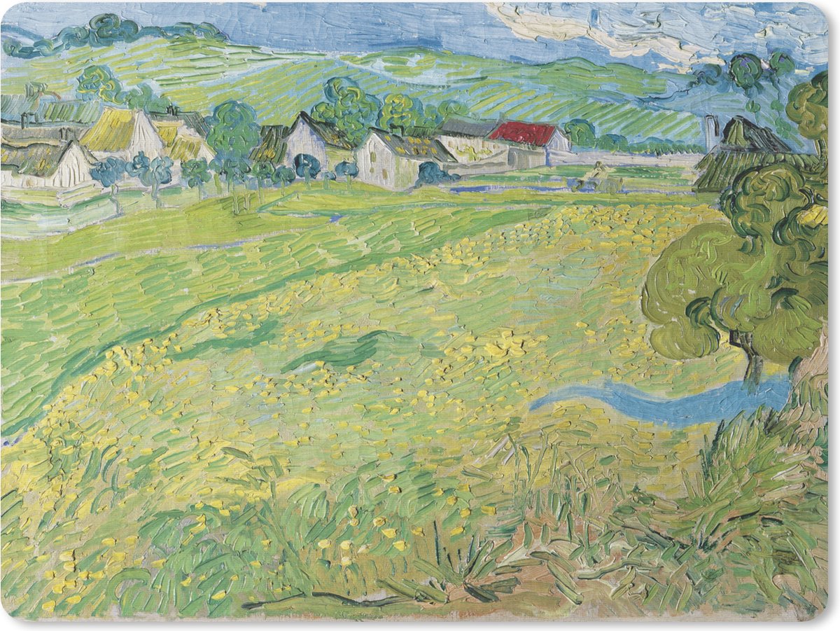 Muismat Vincent van Gogh 2 - Les Vessenots in Auvers - Schilderij van Vincent van Gogh muismat rubber - 23x19 cm - Muismat met foto
