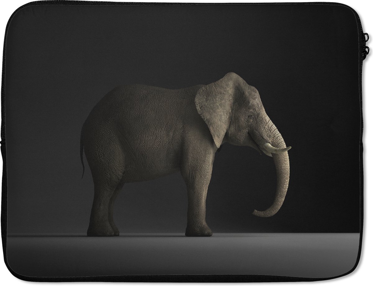 Laptophoes 17 inch - Olifant - Dieren - Licht - Laptop sleeve - Binnenmaat 41x28 cm - Zwarte achterkant