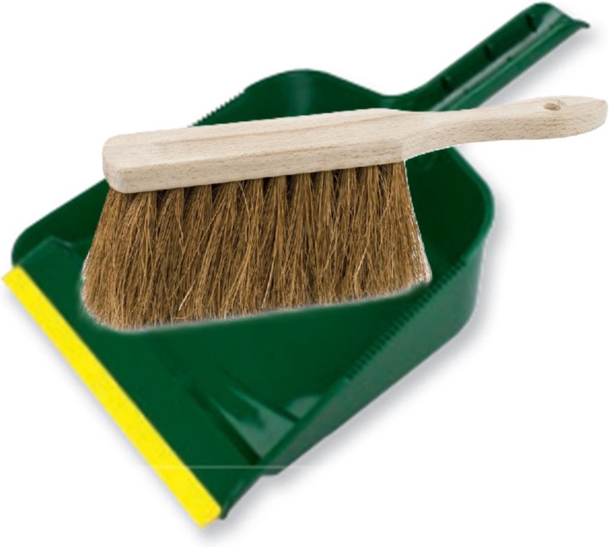 Goedkoopste Buemag Stoffer en blik set voor buiten - groen/naturel - kunststof - hout met kokosharen