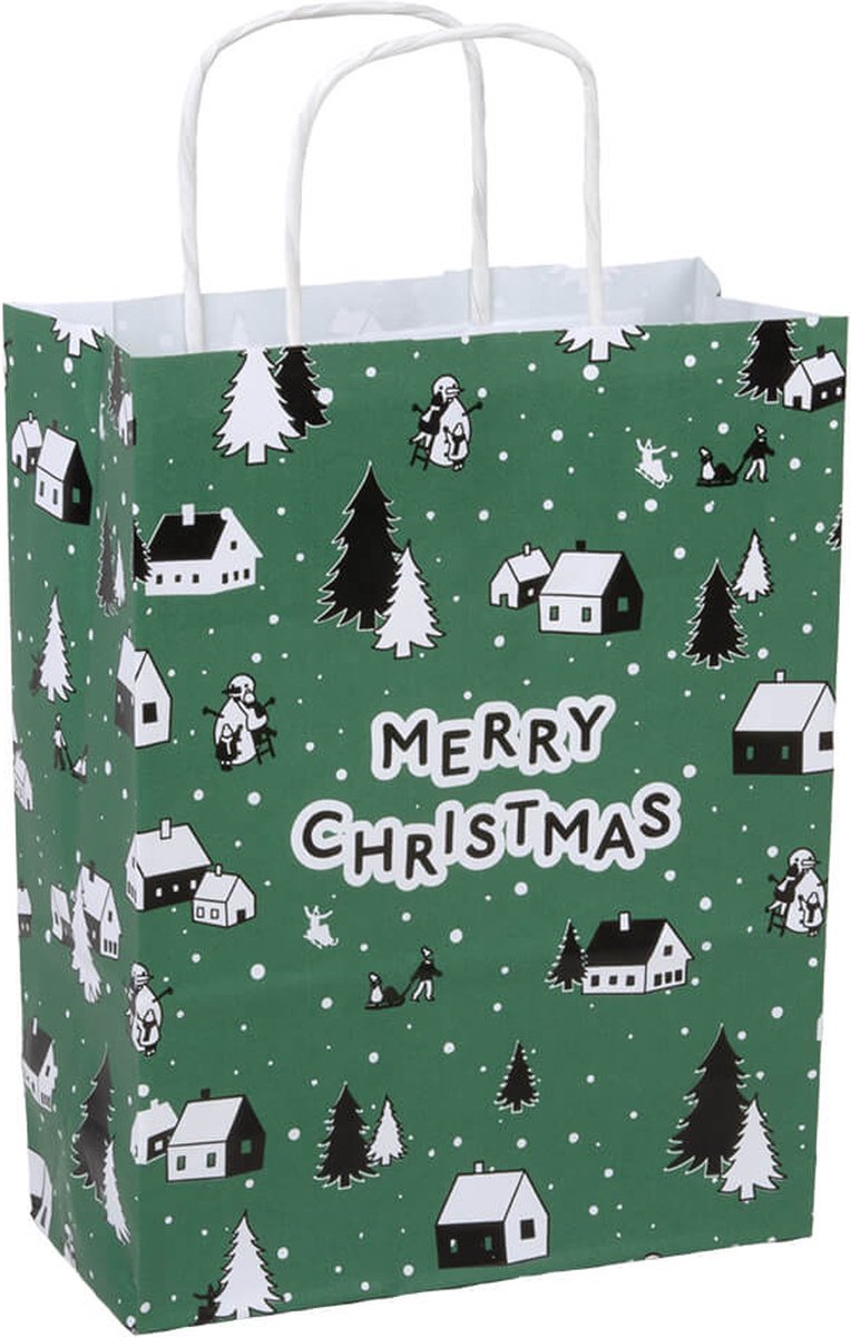 Papieren tasjes 50 stuks Kerst - Groen - A5 18x24x8 - Cadeautasjes - Papieren tasjes met handvat - Kersttasje