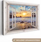 Peinture sur toile 120x80 cm - Décoration murale Plage - Vue - Coucher de soleil - Paysage - Mer - Nature - Décoration murale murale salon - Décoration chambre - Accessoires de chambre - Peintures